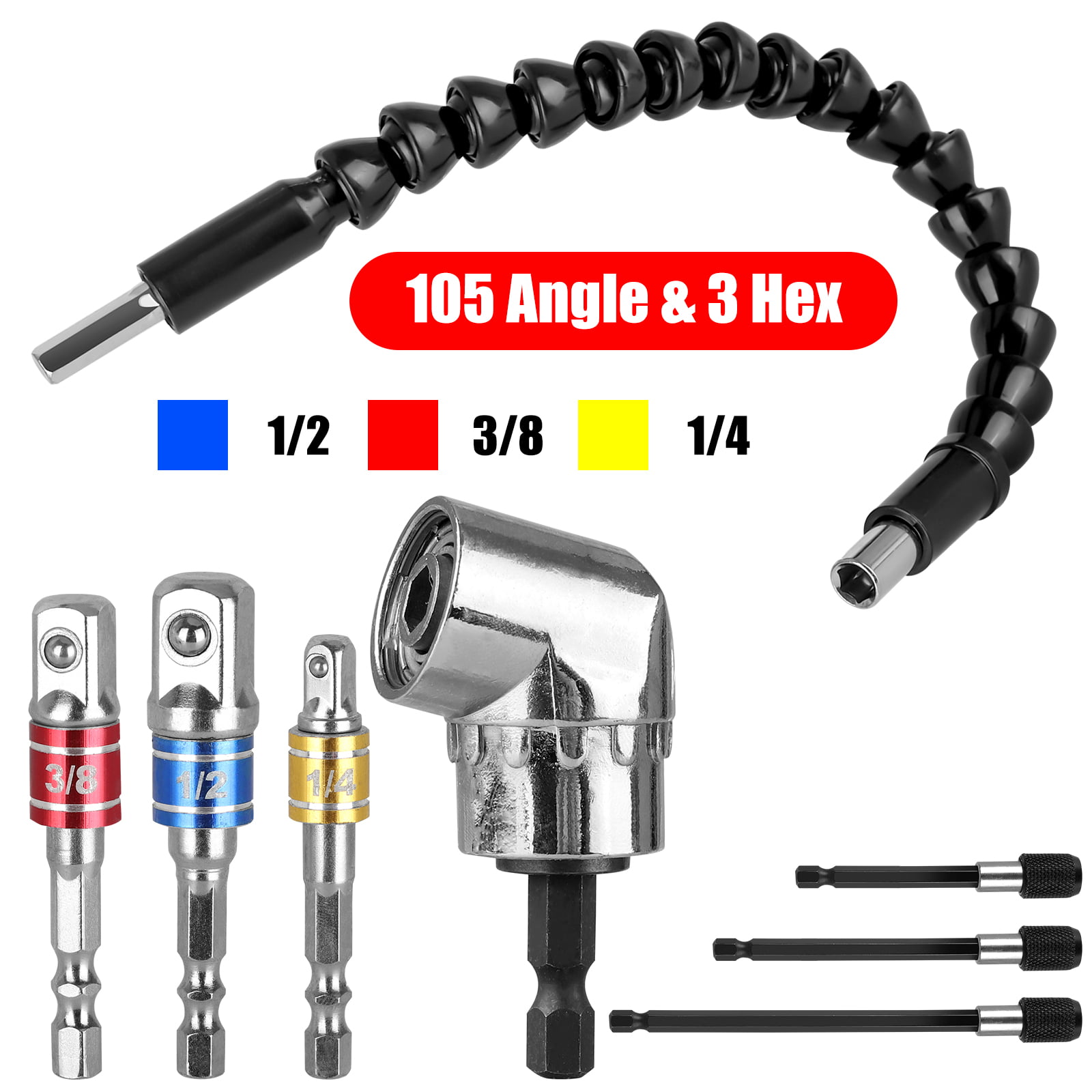 As Shown Drill Bits High Speed High Carbon Steel Extension Set Socket Adapter Nut Driver Drill Supplies for Electric Drill 3 Pcs