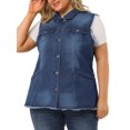 thumbnail image 5 of Agnes Orinda Women's Plus Size Jean Vest Raw-Hem Sleeveless Fashion Denim Jacket 3X Dark Blue, 5 of 7