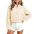 thumbnail image 6 of AKOEE Girls' Crop Sweatshirts Half Zip Plain Pullover Cotton Long Sleeve 5-16Y Sports Casual Loose Fall Tops (5-6 Years, Beige), 6 of 7