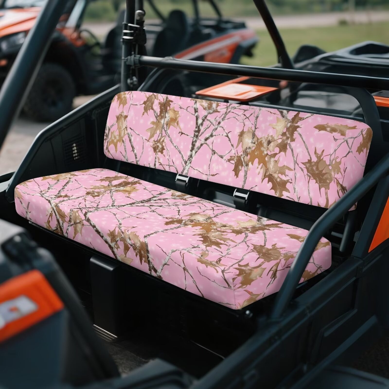 Yuyamidu Pink Wood UTV Bench Seat Covers Camouflage Hunting Ranger Seat Cover Adjustable Elastic Hem Four Wheeler Accessories Fit for Mule 3010 4x4 2008 2007 2006 2005 2004 2003 2002 2001