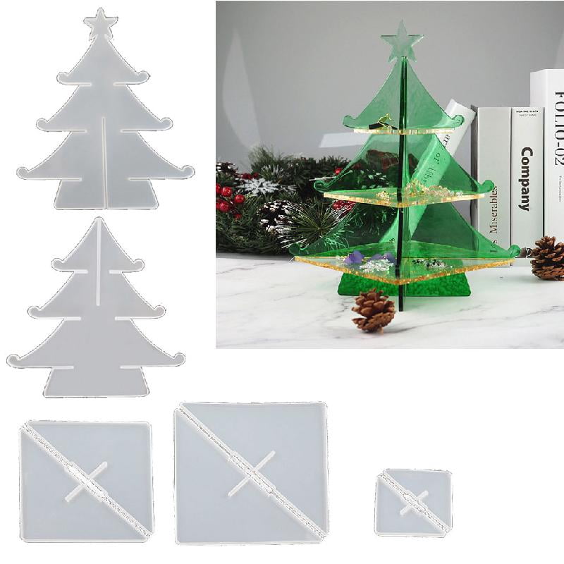 BQBQERT 3-Tier Christmas Tree Cake Stand Tray Epoxy Resin Mold Fruit Tray Silicone