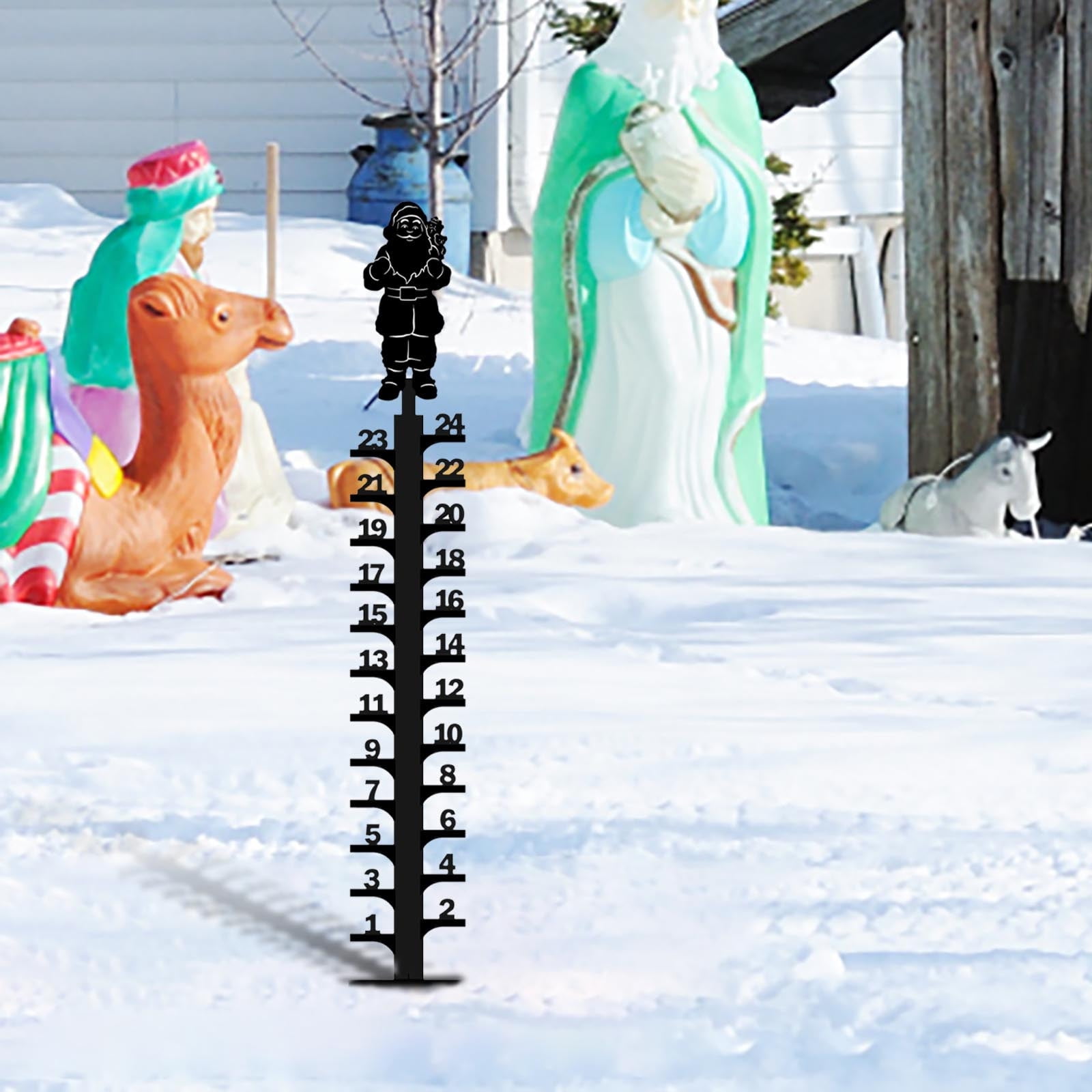 Santa Claus Snow Gauge for Christmas Decoration, 24 Inch Outdoor Metal Snow Measure Stake with Anti-Glare Coating, Festive Winter Gift for Garden and Yard