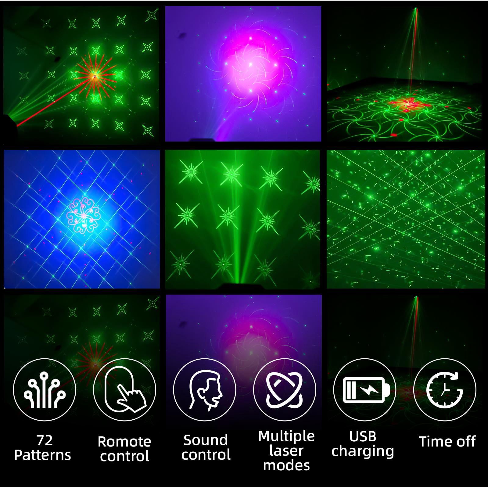 Pogolab DJ Laser Party Lights, RGB LED Disco Light, Sound Activated Projector Strobe Light with Remote Control for Christmas Halloween Decorations Karaoke Birthday Dance Wedding Stage Show