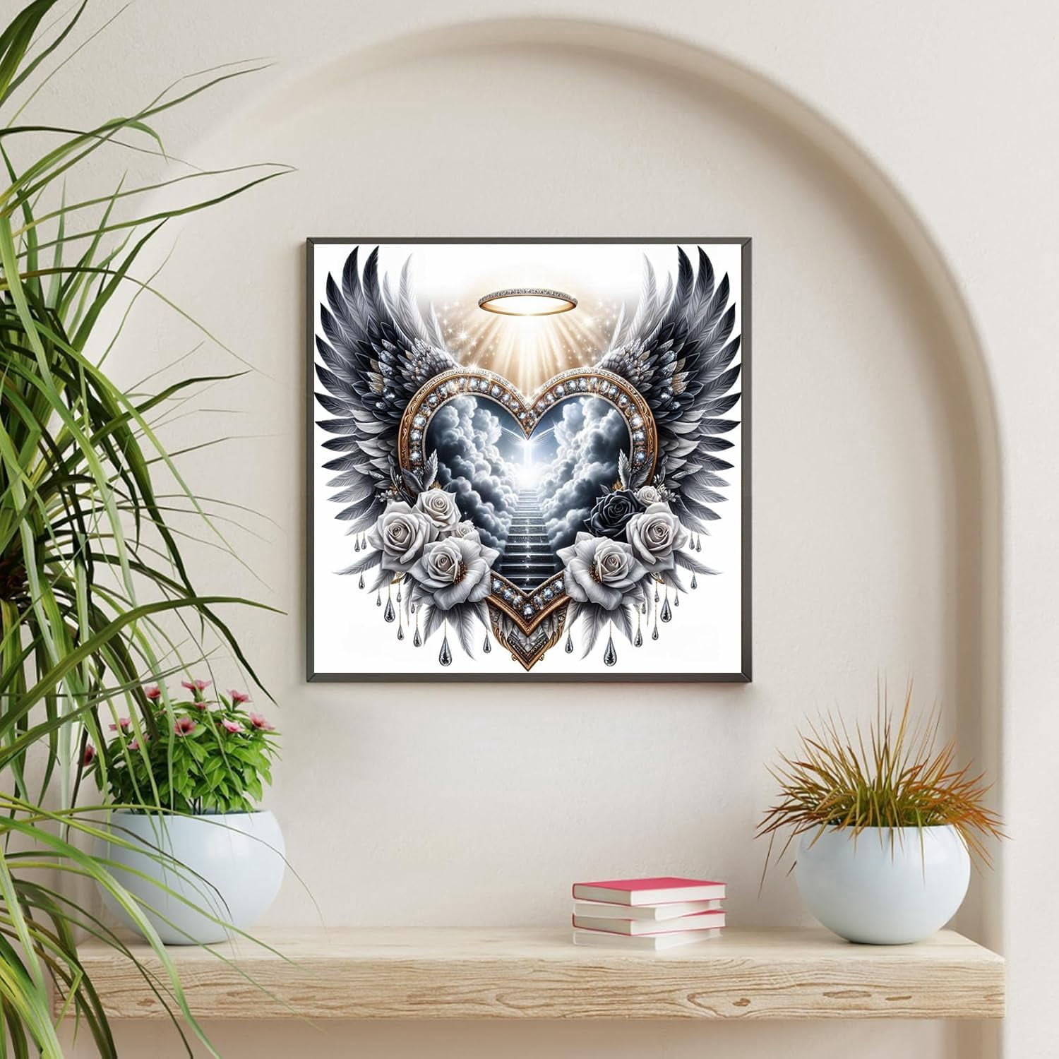 5D DIY Diamond Painting Kits for Adults, Heart Wing Angel Full Drill Embroidery Cross Stitch Crystal Rhinestone Paintings Pictures Arts Wall Decor Painting Dots Kits 13.8X13.8 in