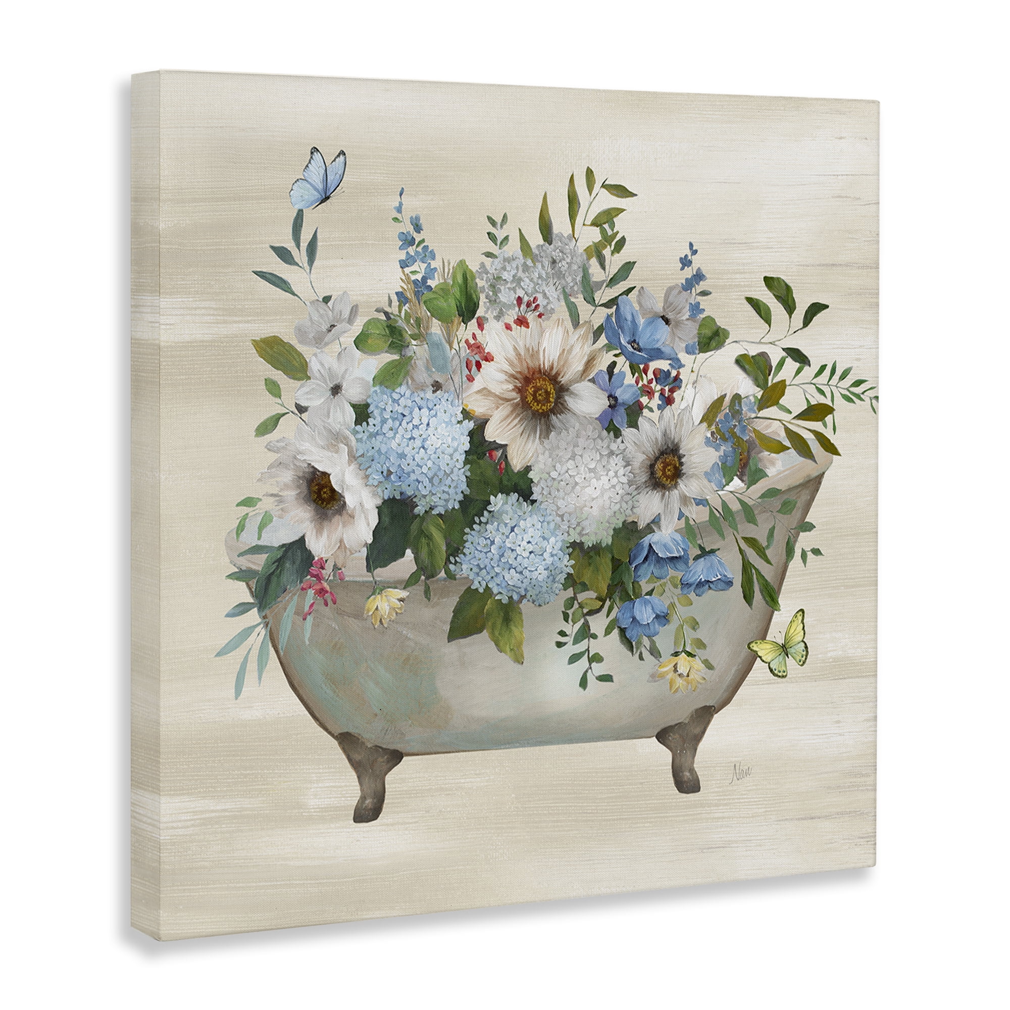 Stupell Industries Floral Bouquet Bathtub Typography Painting Gallery Wrapped Canvas Art Print Wall Art, 24 x 24
