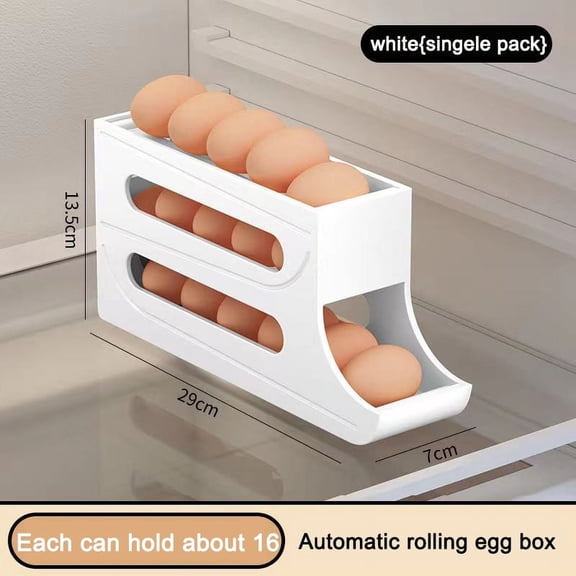 Shijinpojj Refrigerator Egg Storage Box Automatic Scrolling Egg Rack Holder Storage Box Egg Basket Food Containers Refrigerator Organizer
