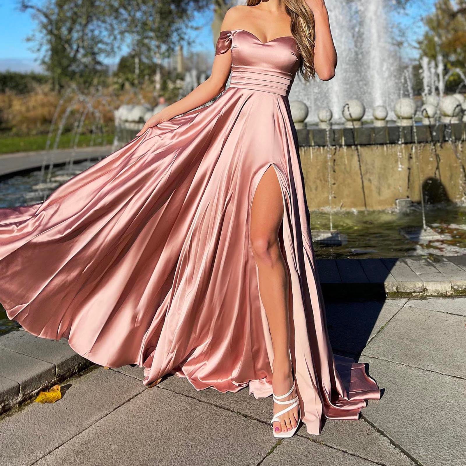 Buy Pink Satin Embroidered Floral V Neck Kristle Pleated Gown For Women by  Dolly J Online at Aza Fashions. | Gowns, Satin gown designs, Satin gown