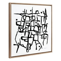 Kate and Laurel Sylvie Beaded Organic Lines Black and White Abstract Vintage Framed Canvas Wall Art by Statement Goods, 30x30 Gold, Black and White Abstract Art for Wall
