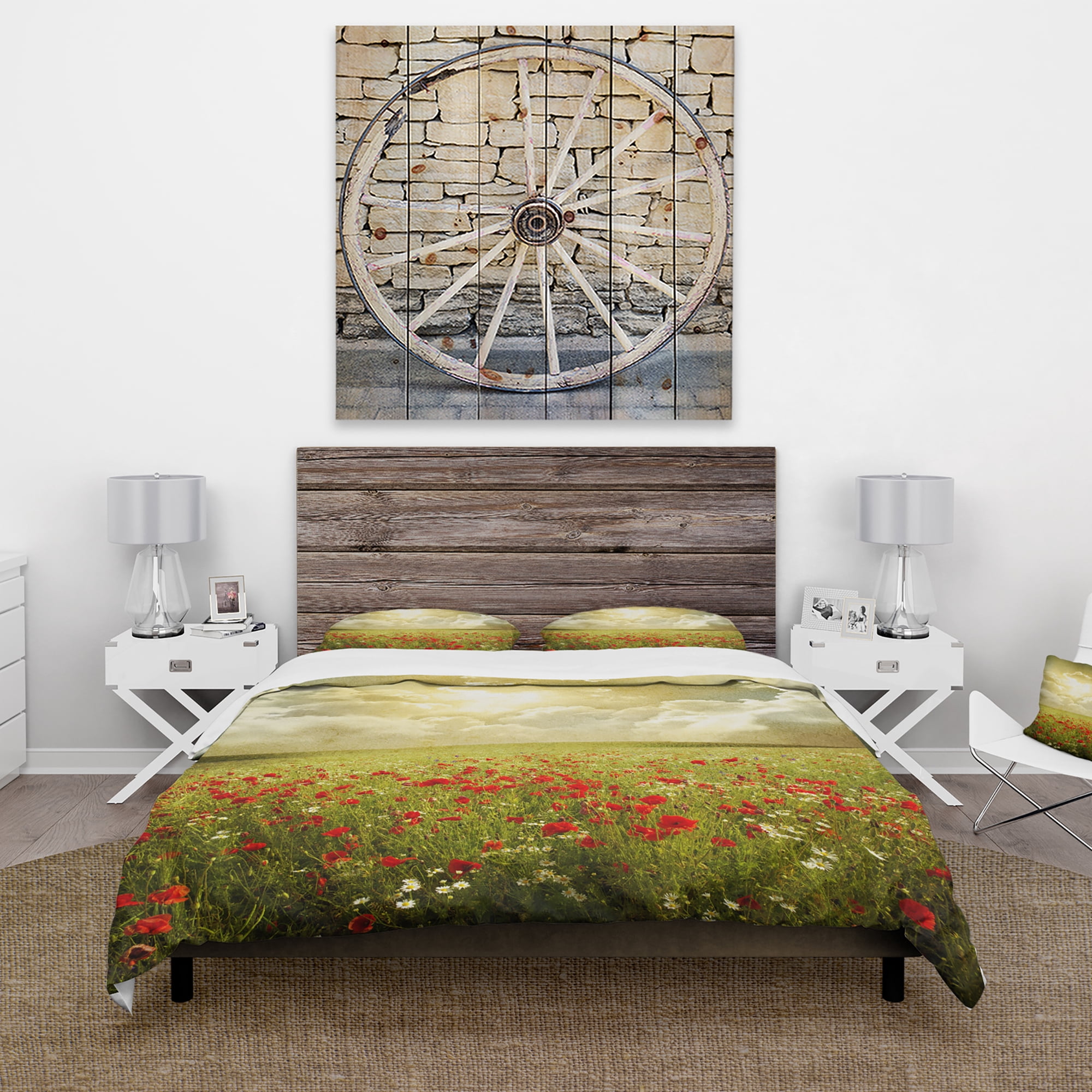 Designart 'Wild Poppies on Cloudy Background' Rustic Duvet Cover Set