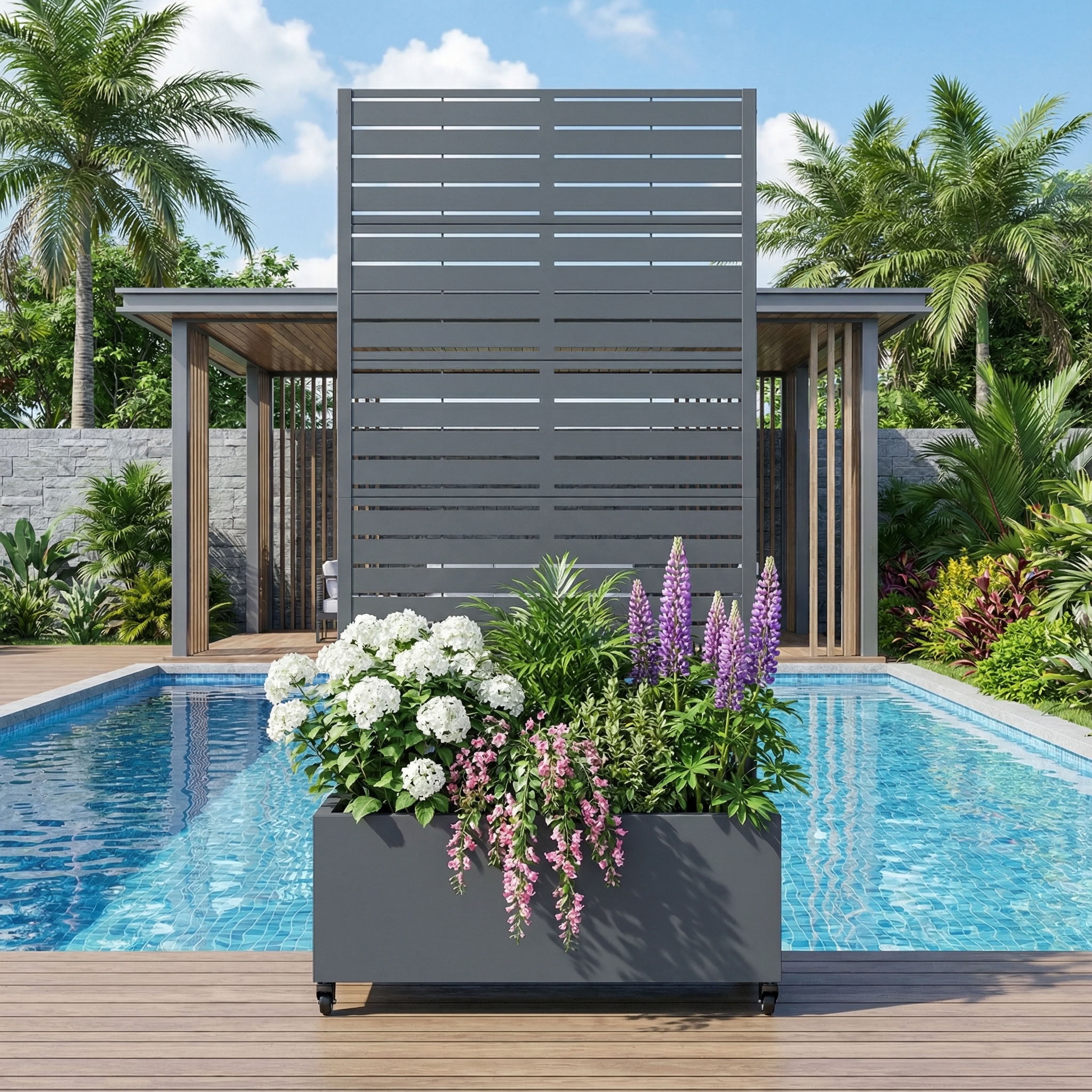 MAYEERTY 5 Panels Outdoor Metal Planter Box, Durable Weather-Resistant Planter, Decorative Metal Flower Box for Patio, Balcony, Garden