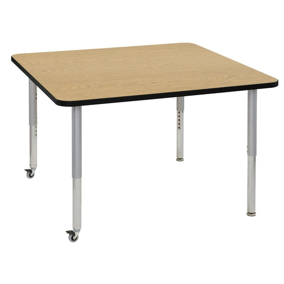 ECR4Kids 48in x 48in Square Everyday T-Mold Adjustable Activity Table Oak/Black/Silver - Super Leg