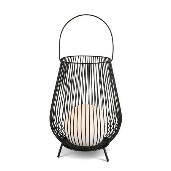 13.78 Inch Outdoor Black Metal Wire Lantern with Solar Ball and Handle