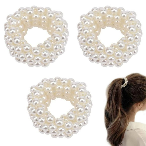 3 Piezas Diademas de Perlas Blancas para Mujeres Niñas Banda Elástica de Cuentas de Perlas Diademas Elásticas para el Cabello de Perlas Corbatas para Mujeres Titular de Cola de Caballo y Belleza y Cui
