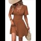 thumbnail image 2 of Vestido Mini de Verano con Escote en V y Mangas con Volantes, Corte A, Cintura Alta Elástica, Holgado y con Vuelo. Color Caramelo XXL, 2 of 9