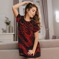 thumbnail image 3 of Picia Red Dragon On Black Pattern Women’s Nightdress – Casual Short-sleeved Loose-Fit Sleepwear, Soft Cotton Short-Sleeve Sleep Shirt for Relaxation & Comfort, 3 of 6