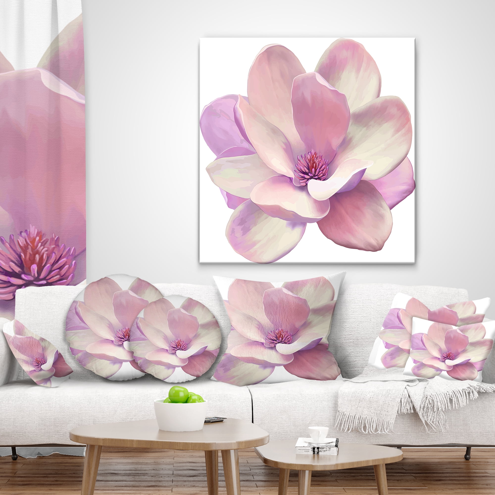 Designart Cute Light Pink Magnolia Flower - Flowers Throw Pillowwork - 16x16