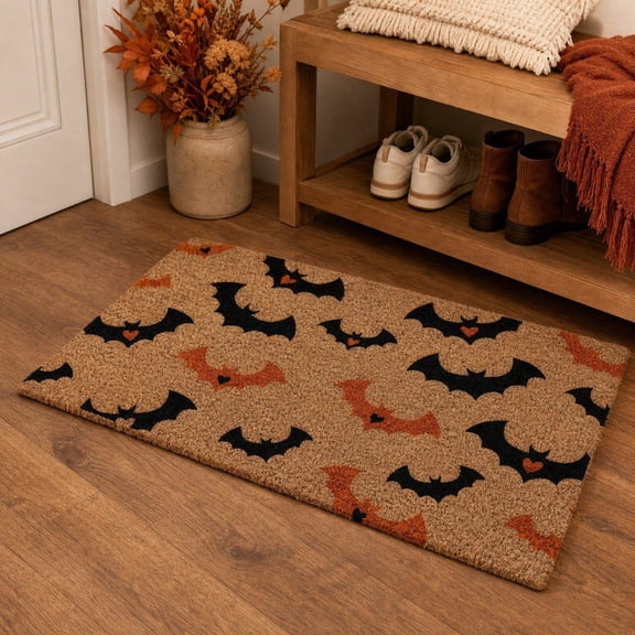 Hovilon Halloween Doormat 60x40cm, Black Orange Spooky Heart Print Welcome Mat, Non-Slip Weather Resistant Entry Rug, Indoor Outdoor Porch Decoration for Front Door, Festive Seasonal Floor Accent