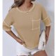 thumbnail image 4 of Camisetas Casuales de Mujer Nueva Camiseta de Manga Corta de Cuello U de Color Sólido de Verano, Poliéster, 4 of 7