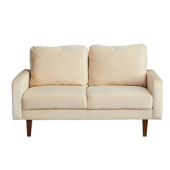 Hybition Velvet Loveseat Modern Sofa with Wooden Legs for Living Room,Office-Beige