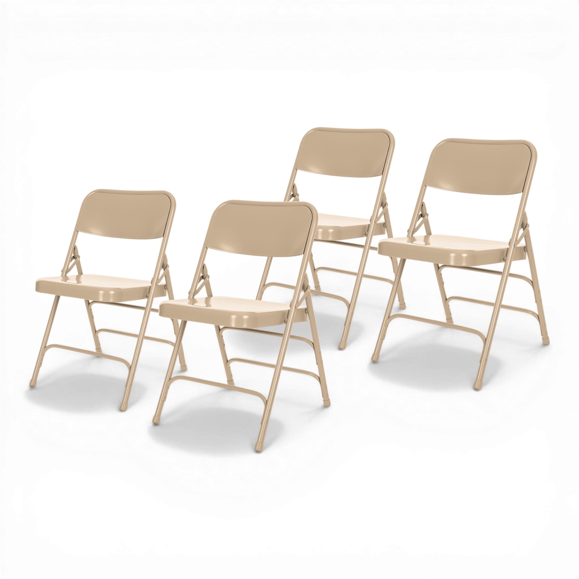 Hampden Furnishings Bernadine Collection All Metal Triple Brace Folding Chair, Beige, Pack of 4