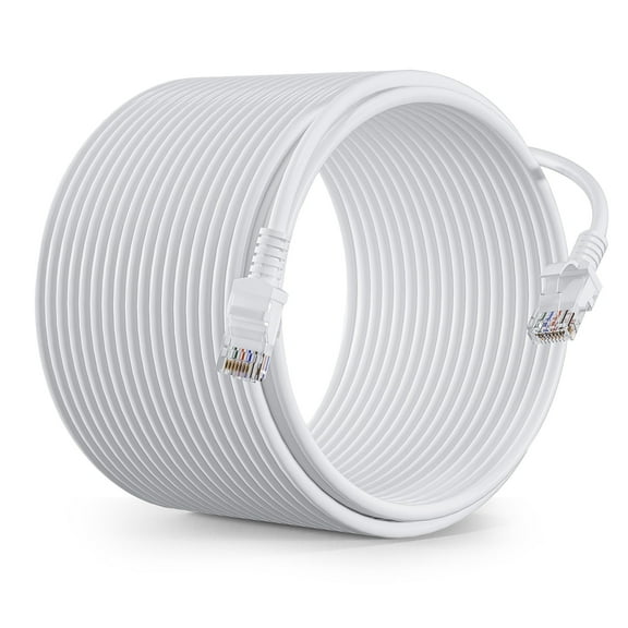 Cat 6 Ethernet Cable 60 ft, Indoor & Outdoor 10Gbps 550MHz Enternet Cord, RJ45 Internet LAN Computer Network Patch Cable for Router, Switch, Gaming Consoles, Modem, Streaming Devices, White