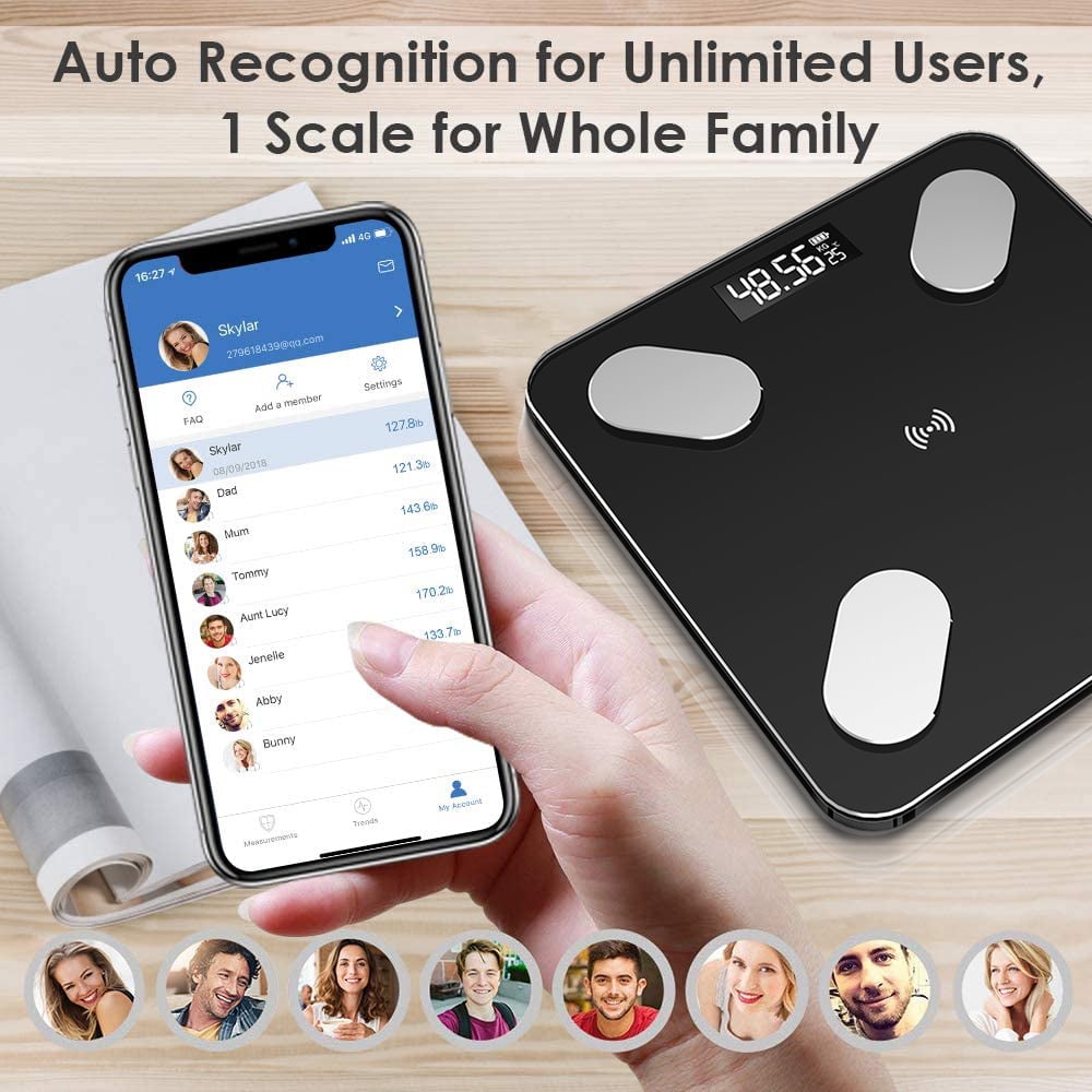 Yinrunx Digital Wi-Fi Smart Scale with Automatic Smartphone App Sync, Full Body Composition Including, Body Fat, BMI, Water Percentage, Muscle & Bone
