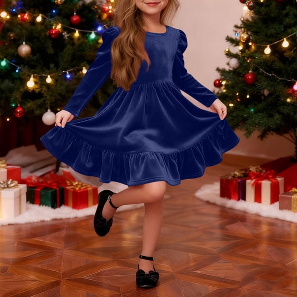 Vestido de princesa de terciopelo dorado de invierno para niñas, vestido elegante para niñas, vestido de manga larga para niñas, falda de poliéster para niñas