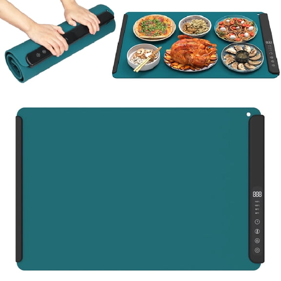 HioHa Warming Mat for Food, Electric Heating Tray with 4-Temp Settings & Timer, Roll-Up Food Warmer Pad for Buffet and Parties, 24 x 16 Inch