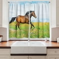 thumbnail image 2 of Ambesonne Animal Kitchen Curtains, Horse Rural Flowers, 55"x39", Green Brown Pale Blue, 2 of 3