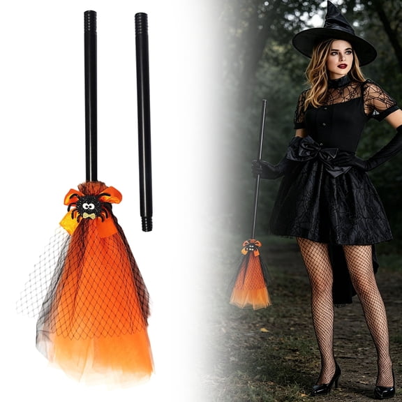 SMKE Witch Broom,Orange 31.49" Halloween Witch Broom Women,Animated Moving Witch Broom,Cosplay Costume Accessory