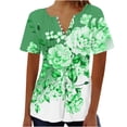 thumbnail image 1 of Tops de Algodón para las Mujeres Impreso en V-Cuello Botón Arriba Manga Corta Superior, Imitación Algodón Casual Blusa, 1 of 4