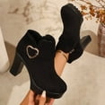 thumbnail image 5 of KANG Chunky Heel Ankle Boots With Side Zipper Finish Casual Fall Winter Footwear Elegant Heart Detail Design Black 36, 5 of 8