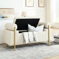thumbnail image 2 of Beige Upholstered Storage Bench with Gold Metal Legs / Ideal for Any Decor Room, 2 of 5
