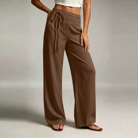 LEKWK Flowy Pants for Women High Waisted Drawstring Lounge Trousers with Pockets Loose Fit Wide Leg Palazzo Pants Beach Vacation Fashion Clothing