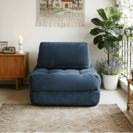 FFZ 70.8 inch Corduroy Fabric Beanbag Couch with Cozy Fluffy Cloud Design, Blue