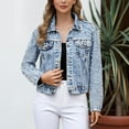 thumbnail image 2 of DHFJKG Womens Jackets Cropped Denim Jacket Long Sleeve Button Down Jean Cardigan With Pearl Versatile Outerwear, 2 of 4