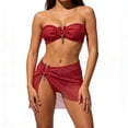 thumbnail image 6 of PWPSG Metal Accent Bandeau Bikini Three Piece Swimsuit with Matching Sheer Skirt Cover Up Red L, 6 of 8