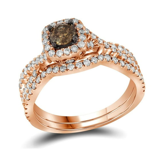 Rag Jewels 925 Sterling Silver 2.00 Ct Round Cut Brown & White Diamond Wedding Valentine's Anniversary Christmas Bridal Ring Set 14K Rose Gold Plated For Women's -4