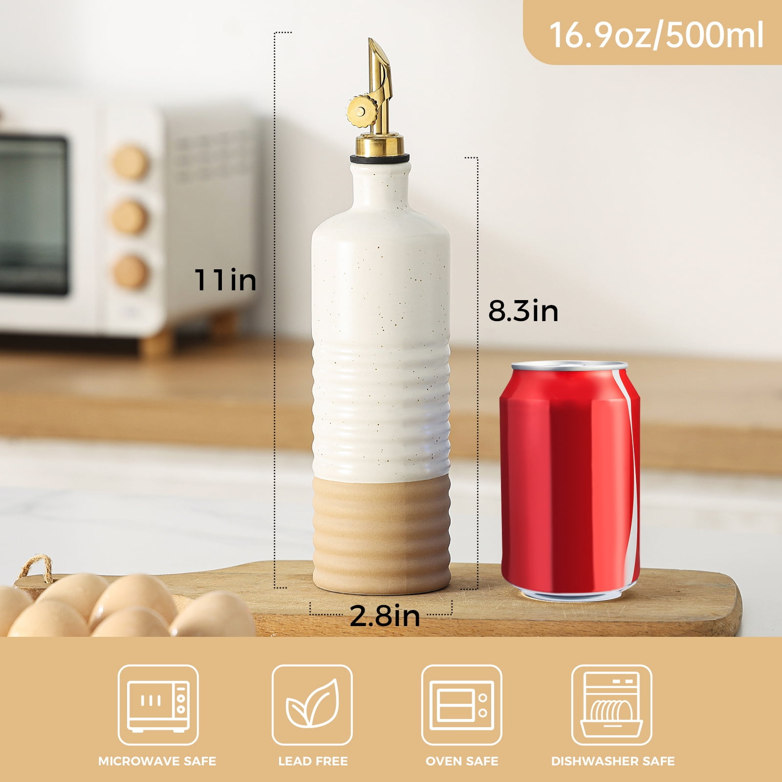 Frewinky 16.9oz Olive Oil Dispenser Bottle with Funnel, Ceramic Oil Dispenser for Kitchen, Cooking Oil Dispenser for Storage Oil, Vinegar, Syrups, Set of 2