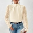 thumbnail image 2 of Women's Autumn Winter Half High Neck Chiffon Long Sleeve Blouse Elegant Splicing Pattern Casual T-Shirt Top, 2 of 2