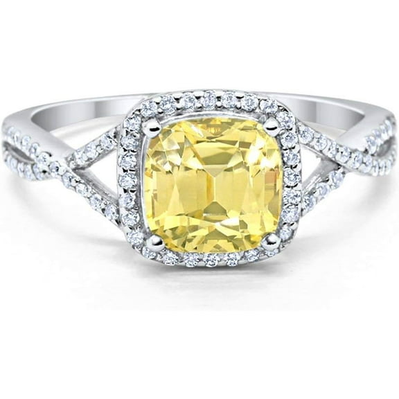 Divine Creation 925 Sterling Silver 2.00 Ct Cushion Cut Yellow Citrine Wedding Engagement Halo Ring 14K White Gold Plated For Women's -4