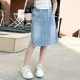 thumbnail image 6 of Shadoumai Denim Flared Skort for Toddler Girls Playful Pleated Mini Jean Skirt with Built-In Shorts, 6 of 8