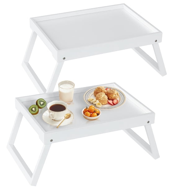 Bandeja para Cama de Bambú RRX con Patas Plegables Blanca 47x28x21 cm Paquete de 2