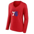 thumbnail image 2 of Women's  Red Philadelphia 76ers Primary Logo Long Sleeve V-Neck T-Shirt, 2 of 3