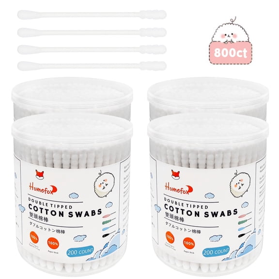 HOMEFOX 800 Count Cotton Swabs with Spiral Round Tips, Pure Organic Cruelty-Free