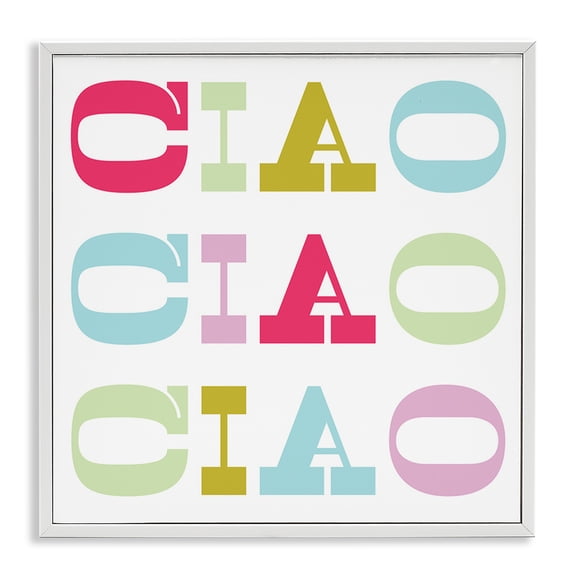Stupell Industries Eclectic Patterned Ciao Typography White Framed Giclee Art, 24 x 24, by Lil' Rue