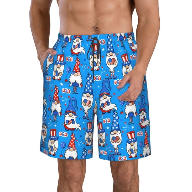 Balery Gnomes in USA Traje de Baño Estilo Hawaiano para Hombre, Shorts de Secado Rápido con Bolsillos-3X-Large