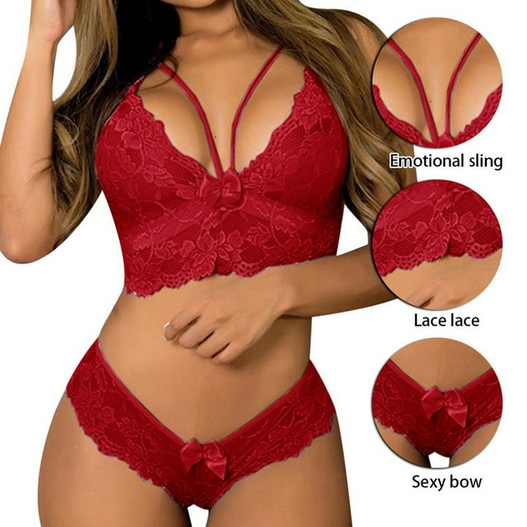 Gibobby Victoria Secret Lingerie Women's Sexy Lingerie Floral Lace Sheer  See Through Underwear Bra Panty Set 