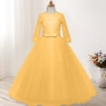 thumbnail image 6 of Miluxas Girls Long Lace Bridesmaid Dress 3/4 Sleeves Floor Length Wedding Party Evening formal Maxi Tulle Ball Gowns Yellow 12-13 Years, 6 of 6
