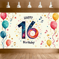 thumbnail image 7 of Happy 16th Birthday Banner with Balloon Star Decor Background, Party Supplies for Birthday Celebrations Photography Props Backdrop Decors, 7 of 7